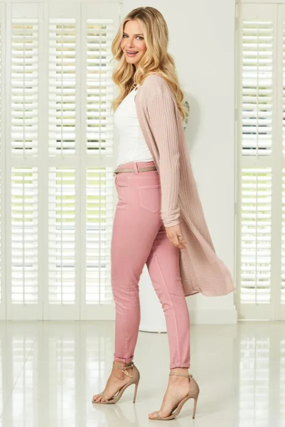 Sosandar Blush Pink Super Soft Ribbed Maxi Cardigan Women Knitwear