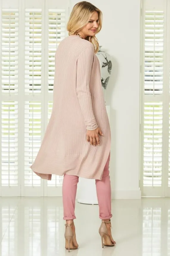 Sosandar Blush Pink Super Soft Ribbed Maxi Cardigan Women Knitwear