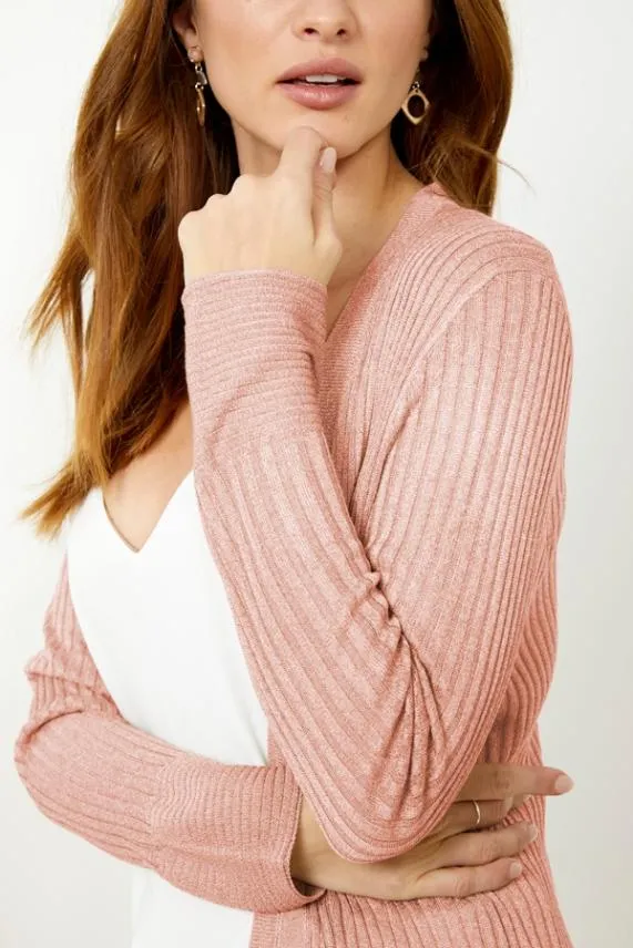 Sosandar Blush Pink Super Soft Ribbed Maxi Cardigan Women Knitwear