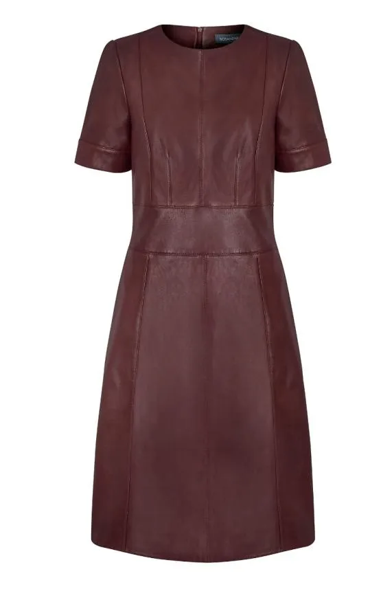 Sosandar Burgundy Leather Panelled Shift Dress Burgundy Women Dresses