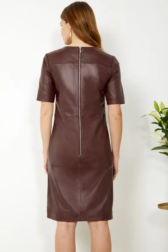 Sosandar Burgundy Leather Zip Detail Shift Dress Burgundy Women Dresses