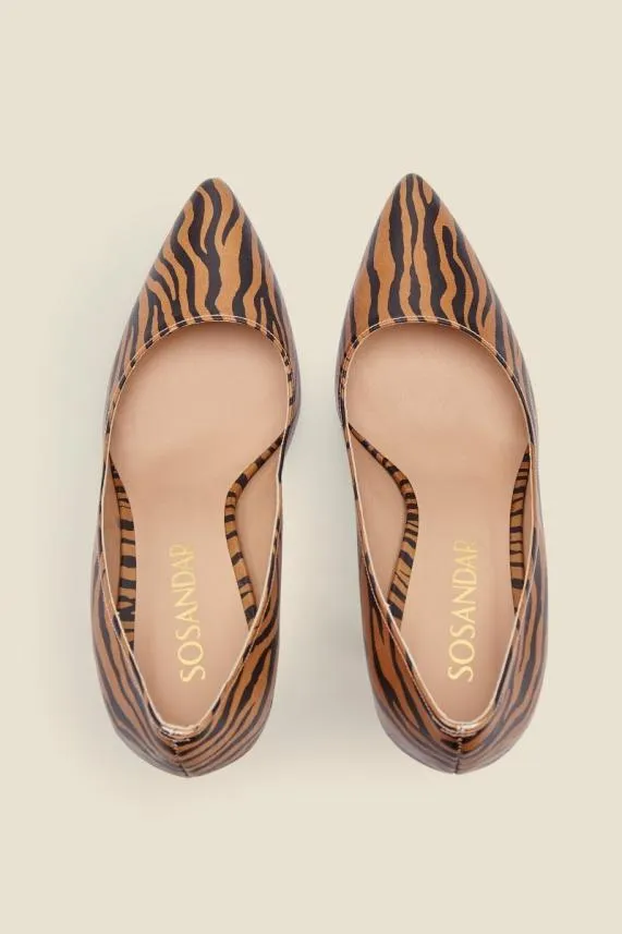 Sosandar Capri Tiger Print Leather Metal Heel High Court Shoe Women Heels