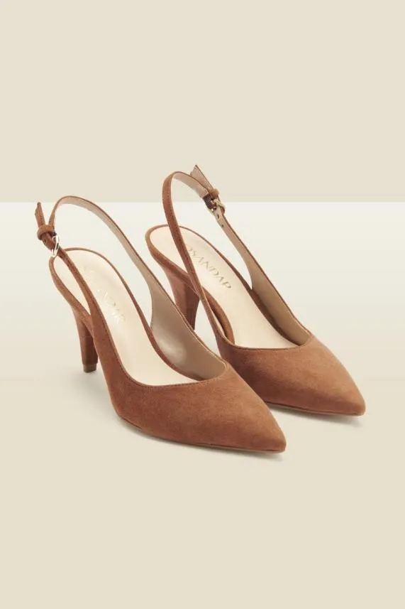 Sosandar Cara Cognac Suede Cone Heel Slingback Shoe Women Mid Heels