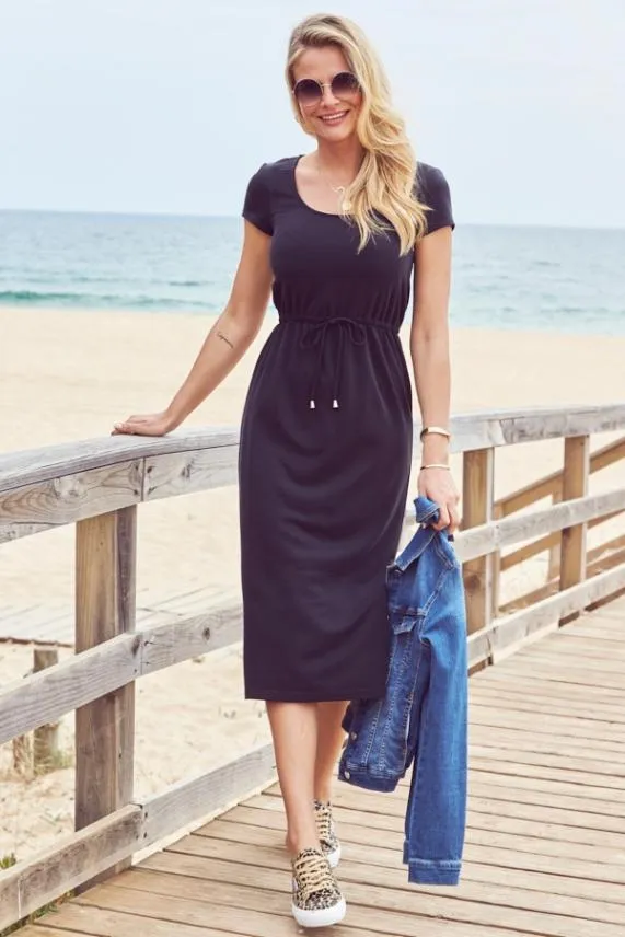 Sosandar Charcoal Grey Premium Jersey Tie Waist Midi Dress Charcoal Grey Women Dresses Sosandar Charcoal Grey Premium Jersey Tie Waist Midi Dress Charcoal Grey Women Dresses