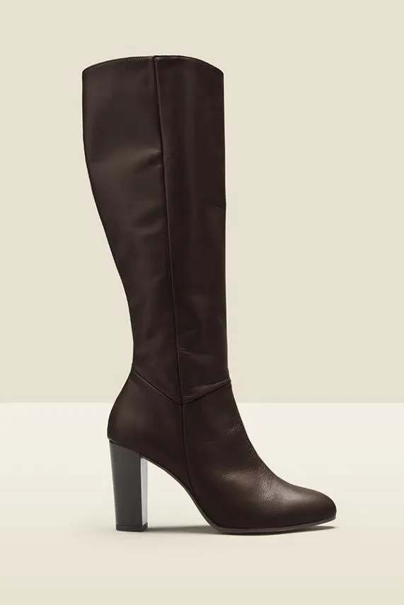 Sosandar Chocolate Brown Blake Leather Zip Knee High Boot Chocolate Brown Women Boots
