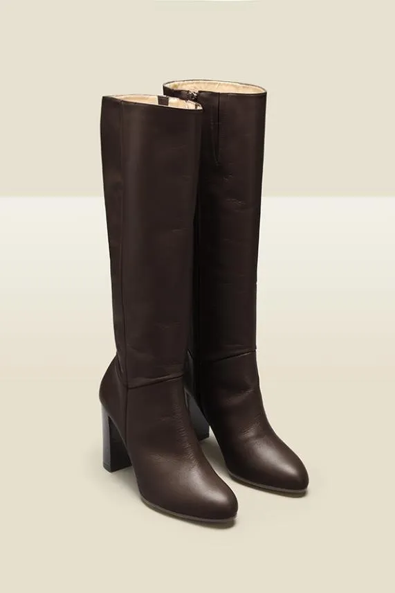 Sosandar Chocolate Brown Blake Leather Zip Knee High Boot Chocolate Brown Women Boots