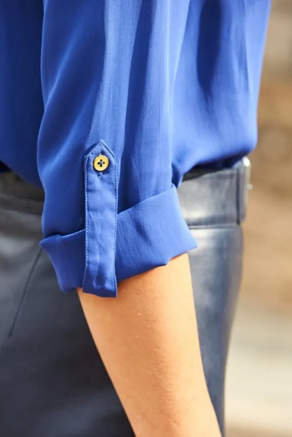 Sosandar Cobalt Blue Zip Front Pocket Detail Tunic Top Cobalt Blue Women Tops
