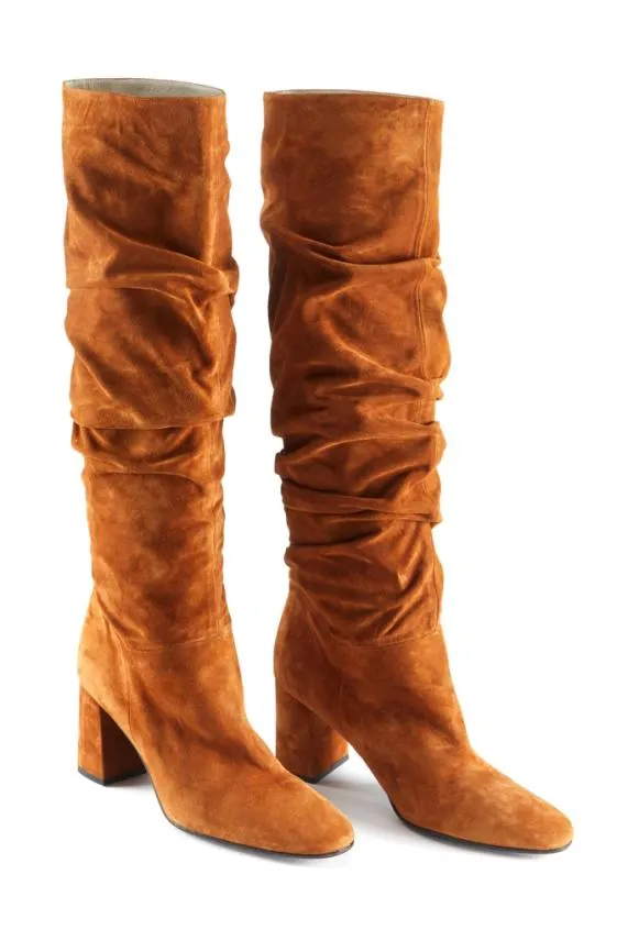 Sosandar Cognac Brown Suede Pull On Knee High Boot Brown Women Boots