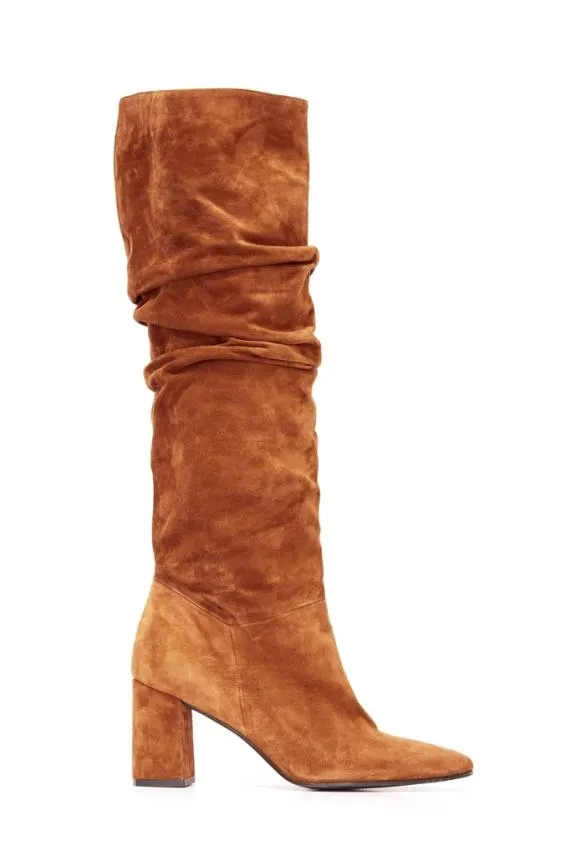 Sosandar Cognac Brown Suede Pull On Knee High Boot Brown Women Boots