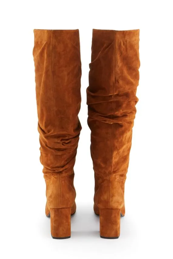Sosandar Cognac Brown Suede Pull On Knee High Boot Brown Women Boots