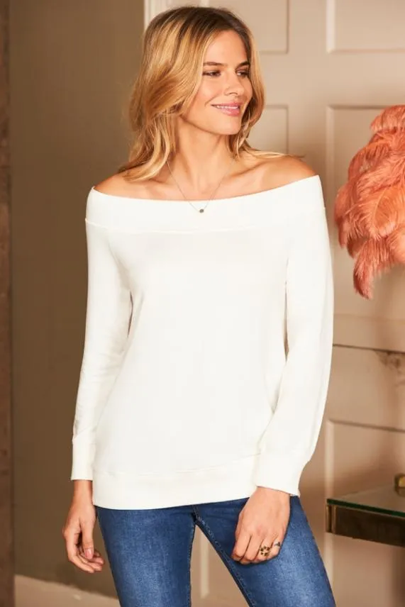 Sosandar Cream Bardot Super Soft Premium Jersey Top Cream Women Tops