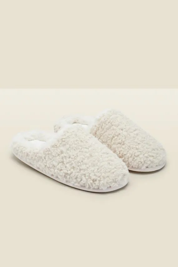 Sosandar Cream Curly Faux Fur Super Soft Slippers Cream Women Slippers