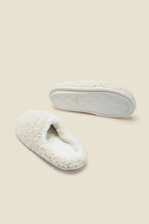 Sosandar Cream Curly Faux Fur Super Soft Slippers Cream Women Slippers