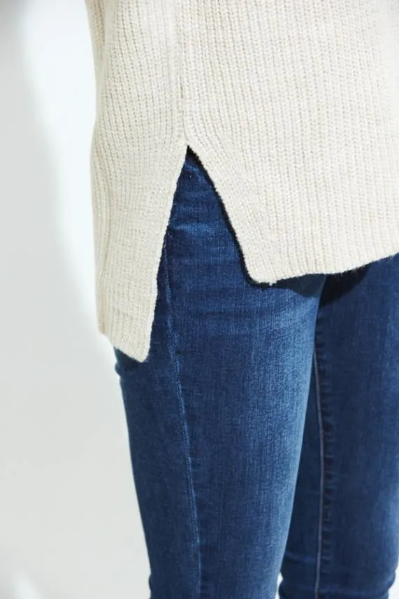Sosandar Cream High Neck Folded Button Cuff Jumper Cream Women Knitwear