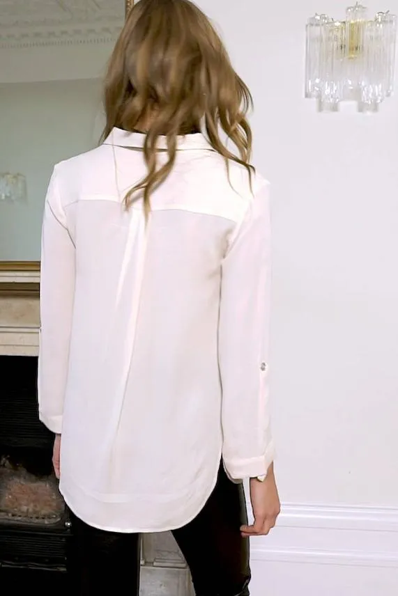 Sosandar Cream Zip Front Pocket Detail Tunic Top Cream Women Tops