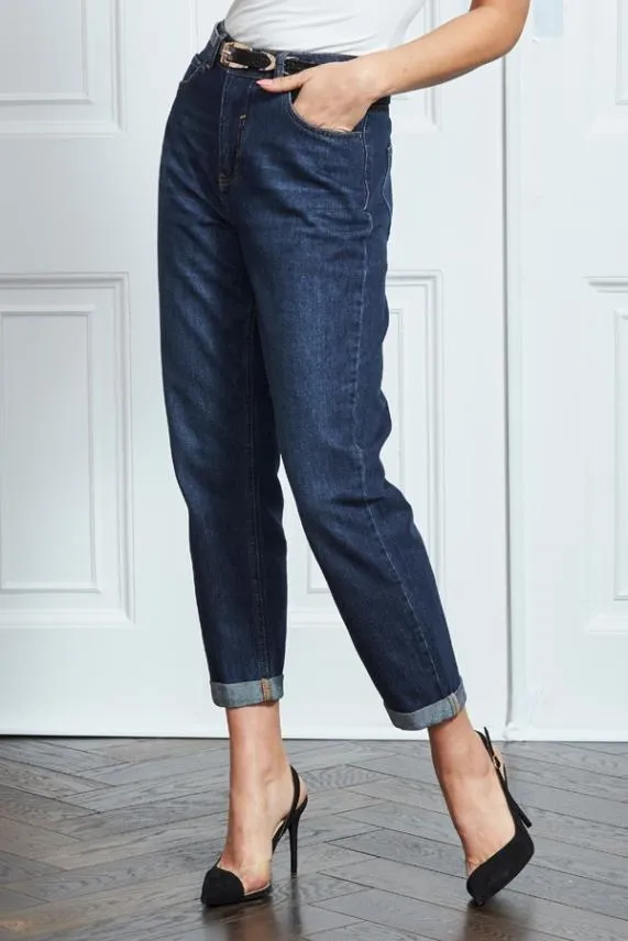 Sosandar Dark Indigo Girlfriend Jeans Dark Indigo Women Jeans and Jeggings