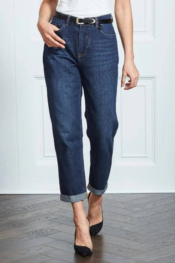 Sosandar Dark Indigo Girlfriend Jeans Dark Indigo Women Jeans and Jeggings