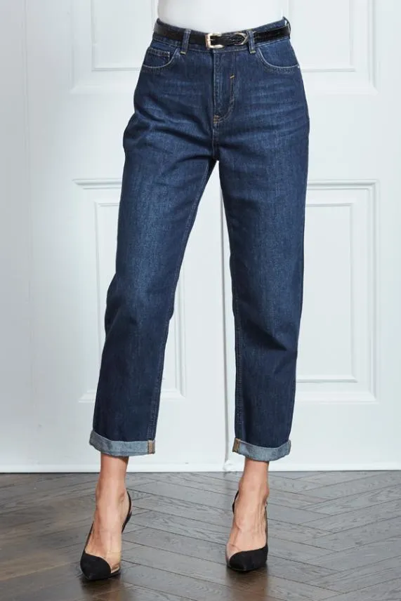 Sosandar Dark Indigo Girlfriend Jeans Dark Indigo Women Jeans and Jeggings