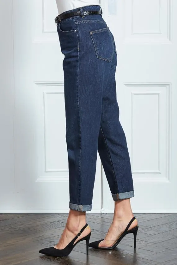 Sosandar Dark Indigo Girlfriend Jeans Dark Indigo Women Jeans and Jeggings