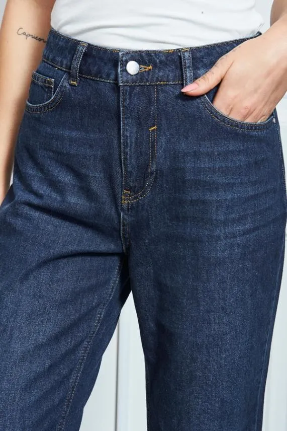 Sosandar Dark Indigo Girlfriend Jeans Dark Indigo Women Jeans and Jeggings