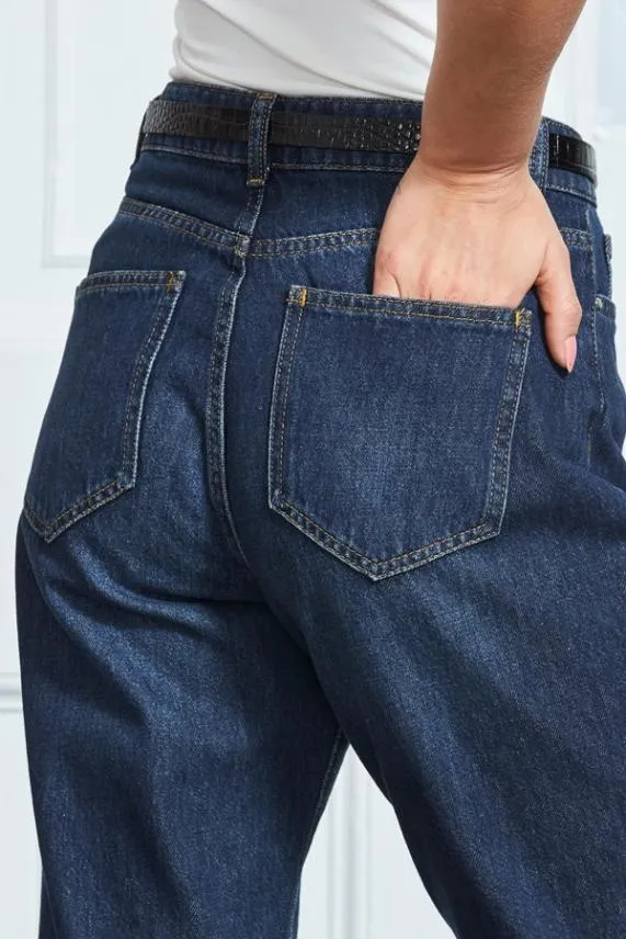Sosandar Dark Indigo Girlfriend Jeans Dark Indigo Women Jeans and Jeggings
