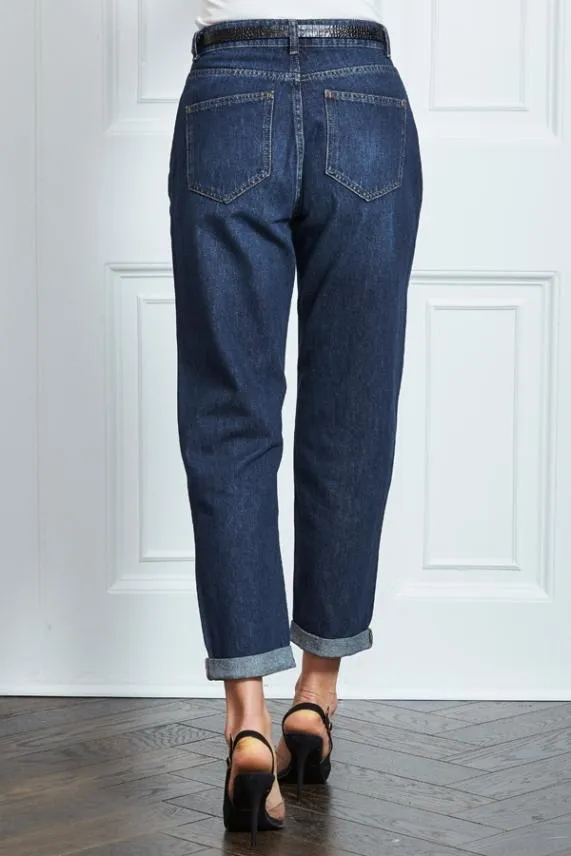 Sosandar Dark Indigo Girlfriend Jeans Dark Indigo Women Jeans and Jeggings