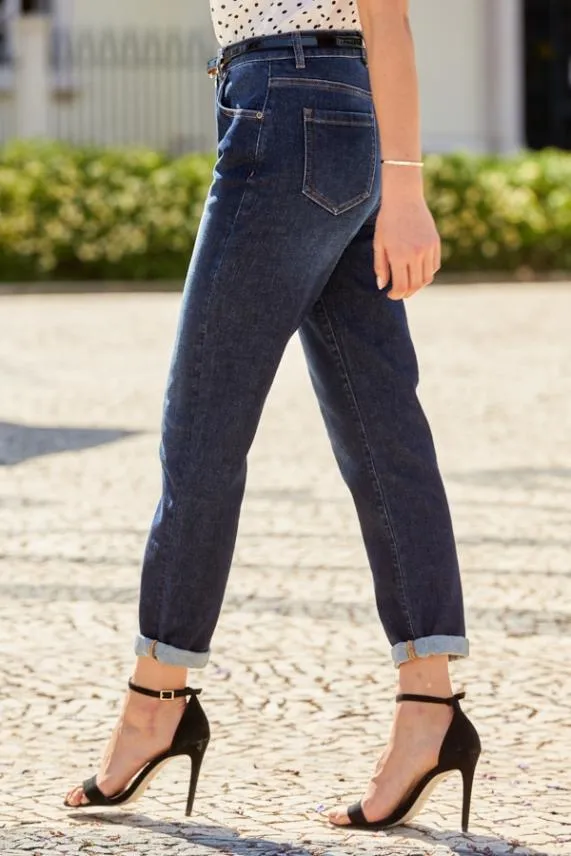 Sosandar Dark Indigo Slim Leg Mom Jeans Dark Indigo Women Jeans and Jeggings