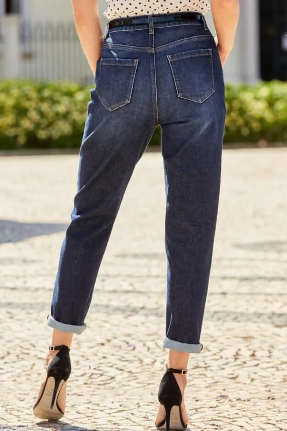 Sosandar Dark Indigo Slim Leg Mom Jeans Dark Indigo Women Jeans and Jeggings