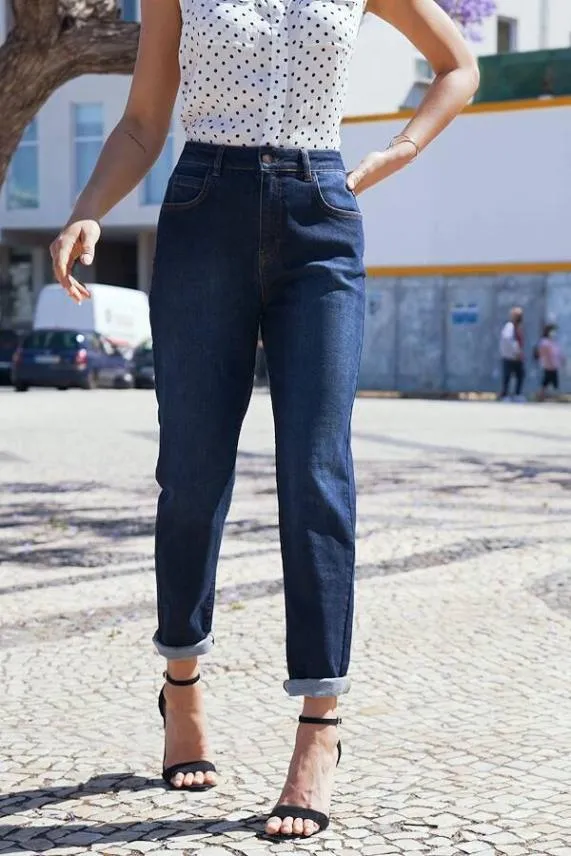 Sosandar Dark Indigo Slim Leg Mom Jeans Dark Indigo Women Jeans and Jeggings