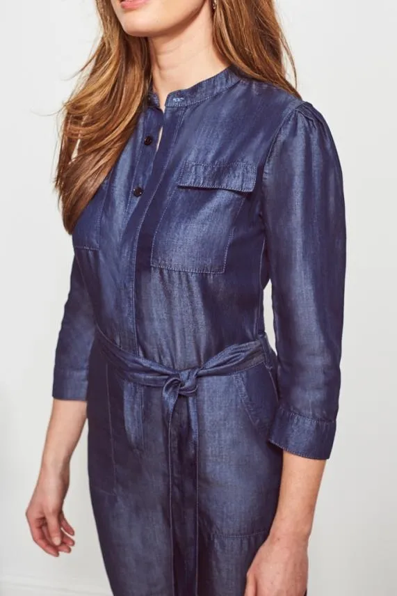 Sosandar Dark Indigo Tie Waist Tencel Denim Jumpsuit Dark Indigo Women Jumpsuits and Playsuits