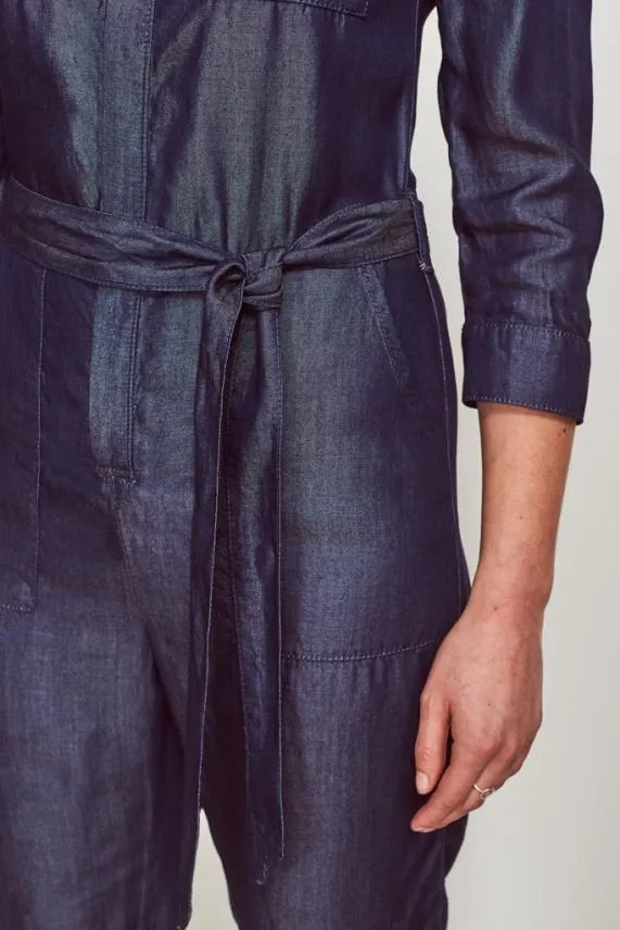 Sosandar Dark Indigo Tie Waist Tencel Denim Jumpsuit Dark Indigo Women Jumpsuits and Playsuits