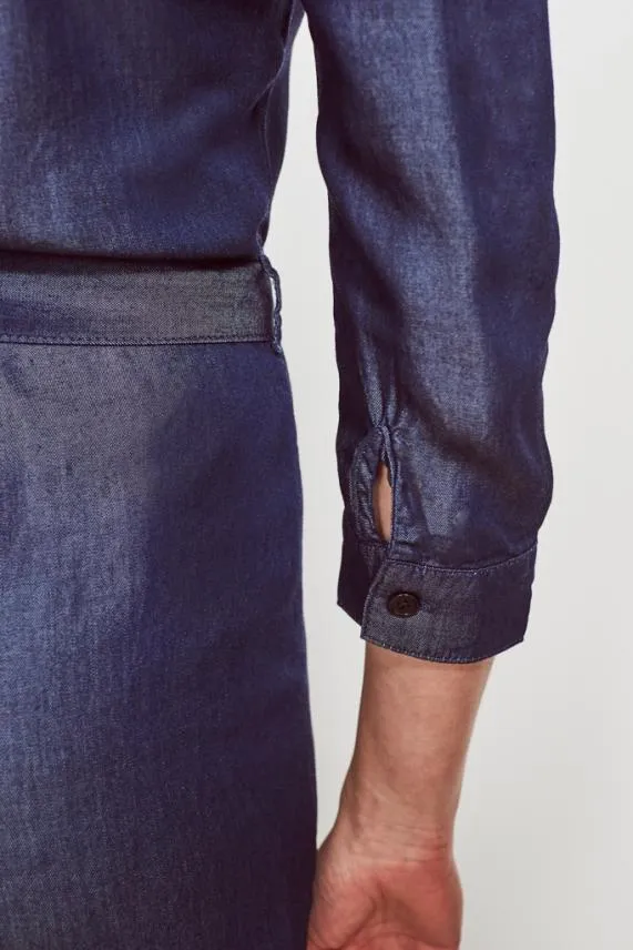 Sosandar Dark Indigo Tie Waist Tencel Denim Jumpsuit Dark Indigo Women Jumpsuits and Playsuits