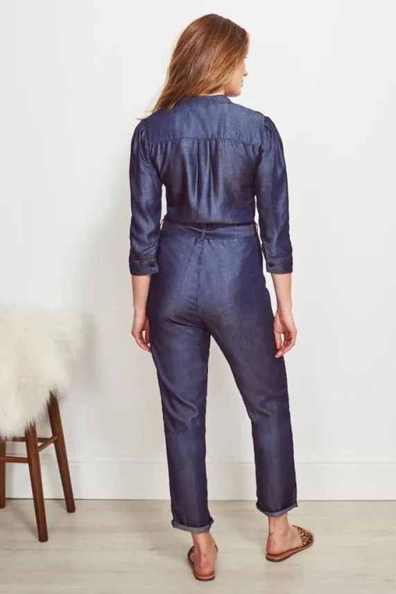 Sosandar Dark Indigo Tie Waist Tencel Denim Jumpsuit Dark Indigo Women Jumpsuits and Playsuits