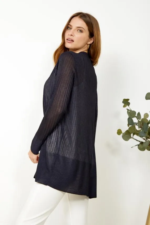 Sosandar Dark Navy Fine Knit Ribbed Longline Cardigan Dark Navy Women Knitwear