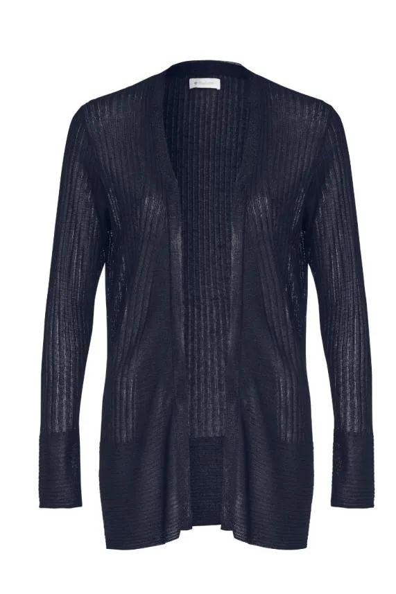 Sosandar Dark Navy Fine Knit Ribbed Longline Cardigan Dark Navy Women Knitwear