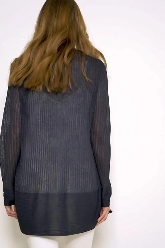 Sosandar Dark Navy Fine Knit Ribbed Longline Cardigan Dark Navy Women Knitwear