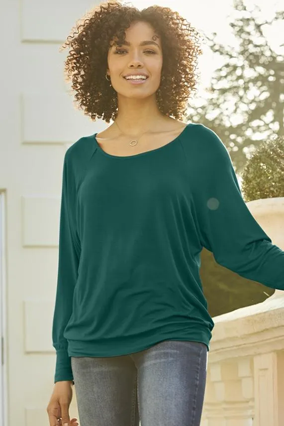 Sosandar Forest Green Relaxed Fit Long Sleeve Top Forest Green Women Leisurewear Sosandar Forest Green Relaxed Fit Long Sleeve Top Forest Green Women Leisurewear