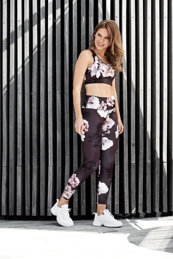 Sosandar France Black Floral High Waisted Activewear Leggings Black Women Activewear