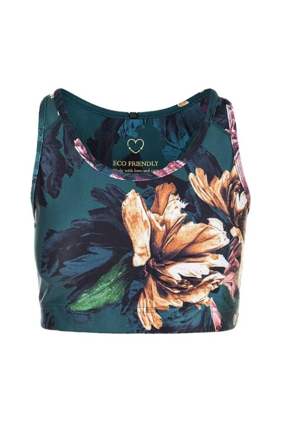 Sosandar France Green Floral Racerback Sports Bra Green Women Activewear
