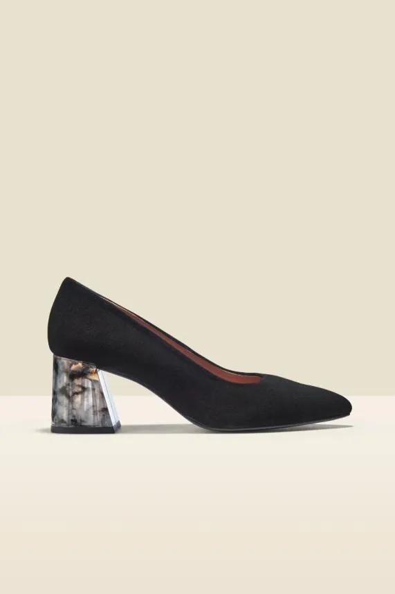 Sosandar Georgie Black Suede Perspex Heel Court Shoe Black Women Mid Heels