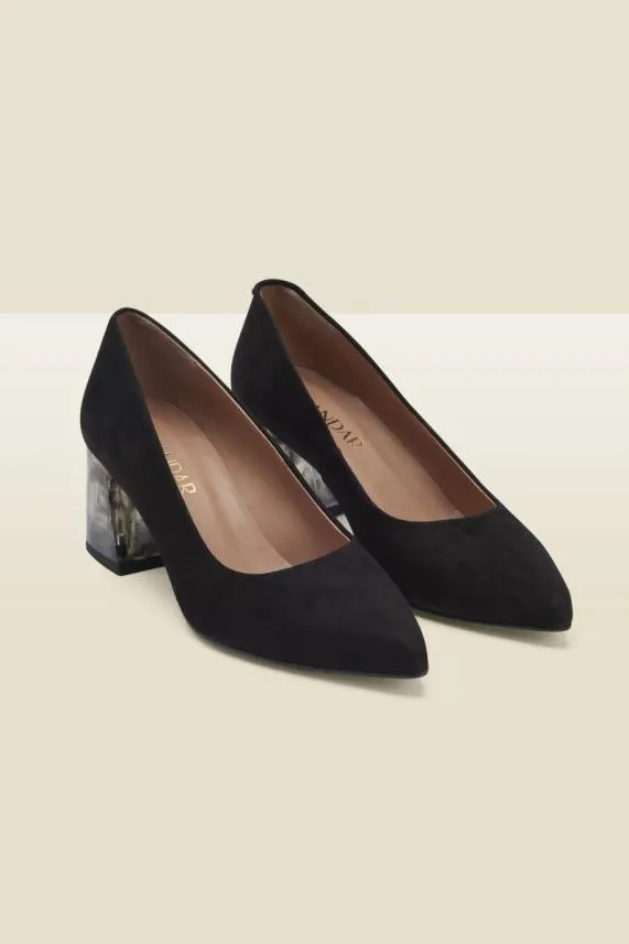 Sosandar Georgie Black Suede Perspex Heel Court Shoe Black Women Mid Heels