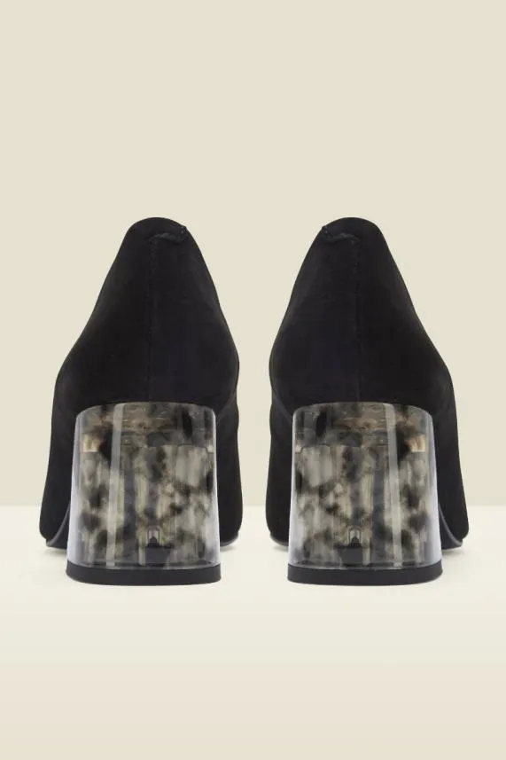 Sosandar Georgie Black Suede Perspex Heel Court Shoe Black Women Mid Heels