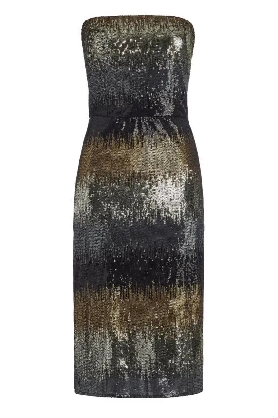 Sosandar Gold Ombre Sequin Bandeau Dress Women Dresses