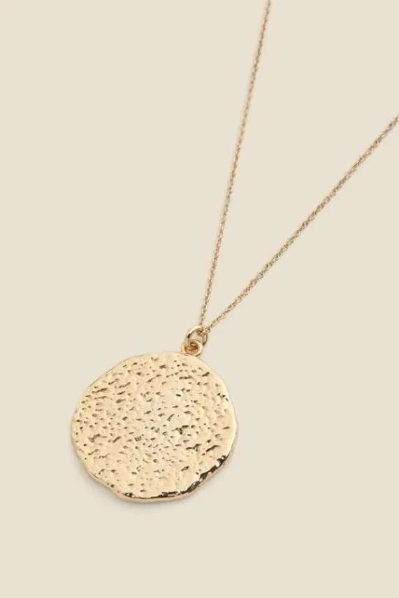 Sosandar Gold Plated Hammered Pendant Necklace Women Jewellery
