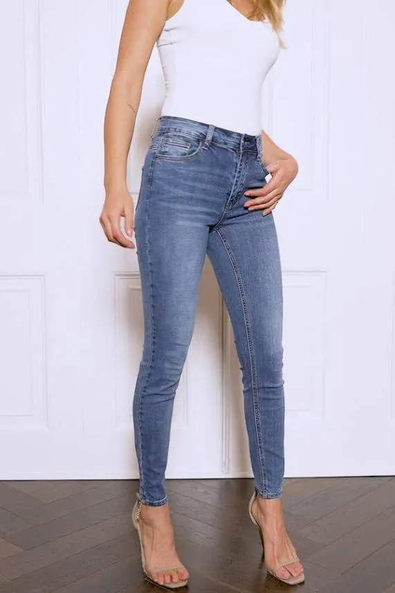 Sosandar Grace Mid Blue Organic Skinny Jeans Mid Blue Women Jeans and Jeggings