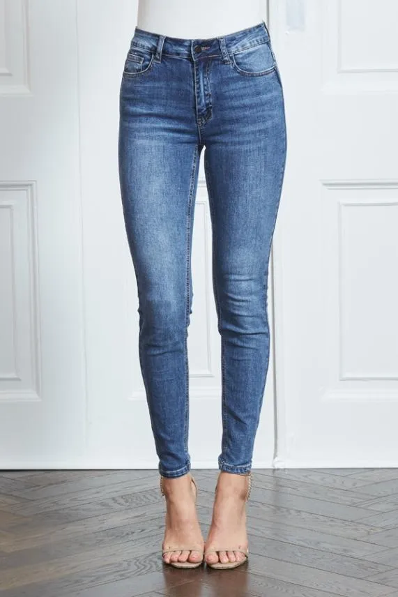 Sosandar Grace Mid Blue Organic Skinny Jeans Mid Blue Women Jeans and Jeggings