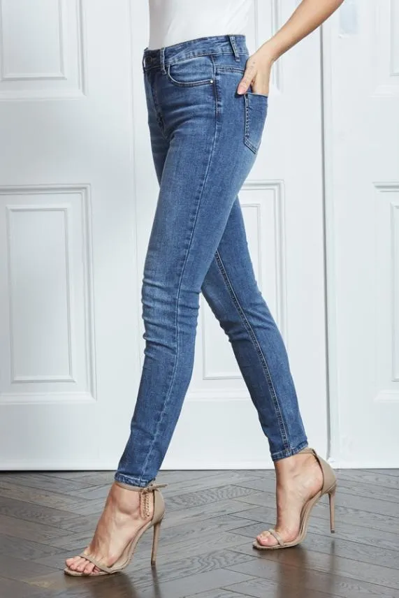 Sosandar Grace Mid Blue Organic Skinny Jeans Mid Blue Women Jeans and Jeggings