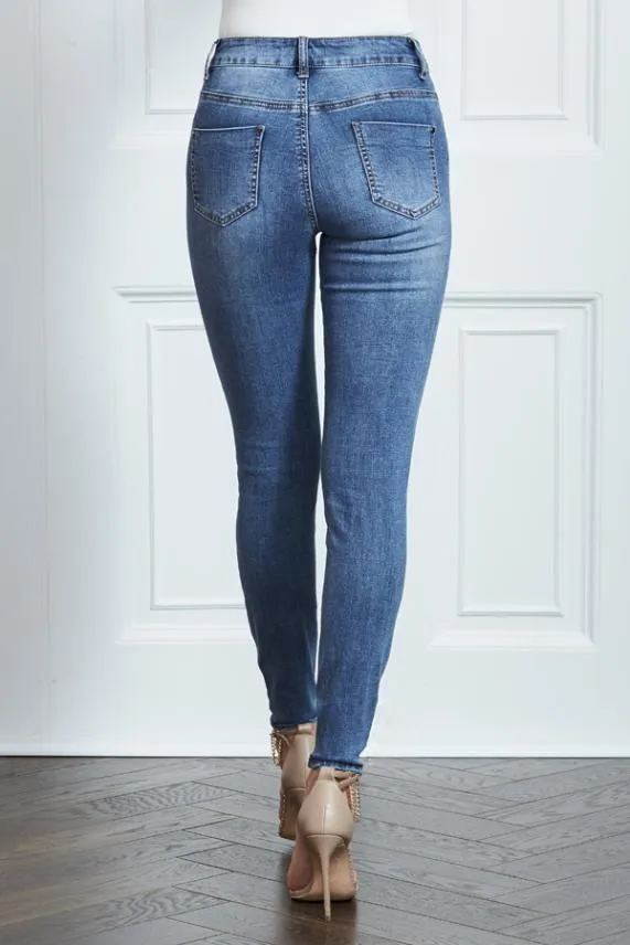 Sosandar Grace Mid Blue Organic Skinny Jeans Mid Blue Women Jeans and Jeggings