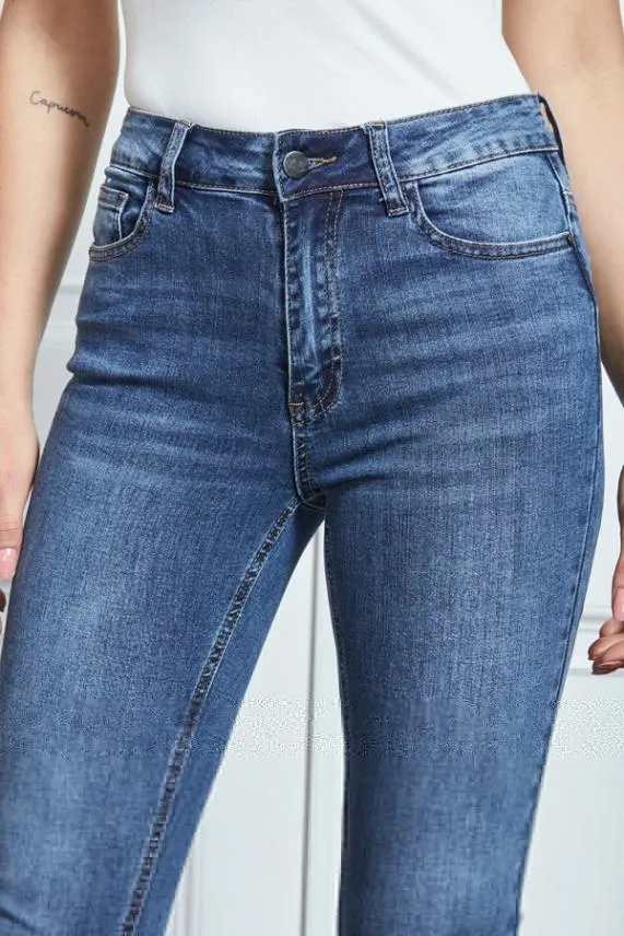 Sosandar Grace Mid Blue Organic Skinny Jeans Mid Blue Women Jeans and Jeggings