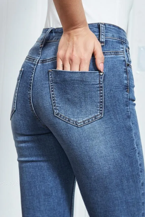 Sosandar Grace Mid Blue Organic Skinny Jeans Mid Blue Women Jeans and Jeggings